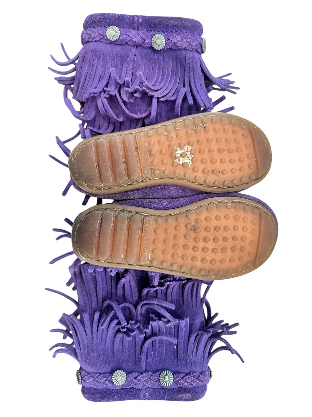 MINNETONKA Purple Triple Fringe Kids Moccasin Boots Size 9